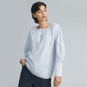 Everlane Silky Cotton Balloon Sleeve Blouse in Periwinkle/White Size 4